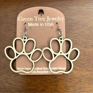 New Dog Puppy Paw Blossom Wooden Earrings